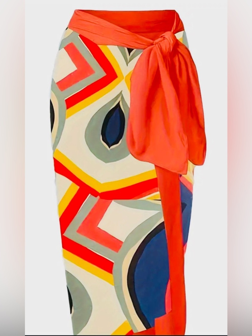 Retro Geo Print One-Piece Swimsuit & Matching Sarong Set | Size XXL | Boho - Picture 8 of 9